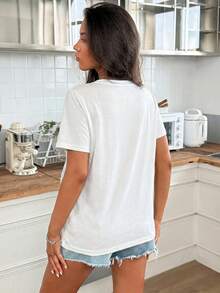 SHEIN 孕妇休闲日常通勤简约字母印花短袖哺乳T恤，夏季 - 白色 - 查看 2