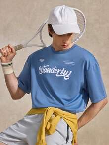 Courvante Men Slogan Graphic Drop Shoulder Tee For Your Tennis Boyfriend - Blue - View 7