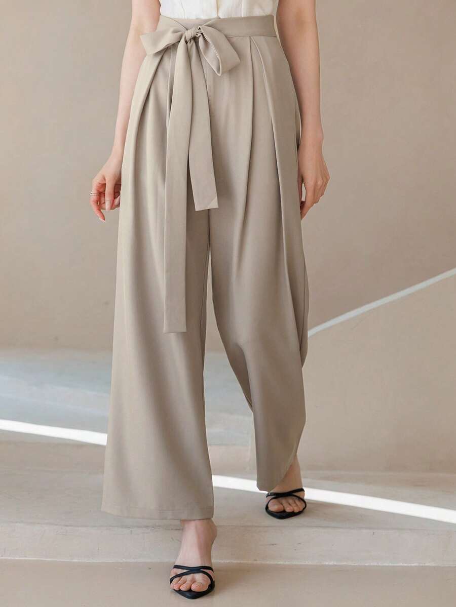DAZY Quần Palazzo nữ cạp cao dáng rộng, thiết kế thắt eo, ống thẳng đa năng, phù hợp cho mùa xuân và mùa hè. - màu xanh lá - Xem 1