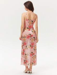 Elorette Women's Lace Patchwork Floral Print Casual Sleeveless Nightgown For Daily Wear - Multicolor - View 2