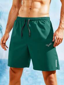 Manfinity Homme Men's Summer Casual Bird Print Drawstring Waist Shorts, Holiday - Green - View 7