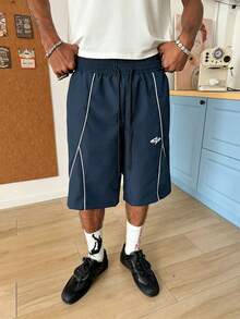 STEELVANCE Men's Drawstring Waist Color Block Casual Versatile Daily Wear Shorts, Holiday - Royal Blue - View 4