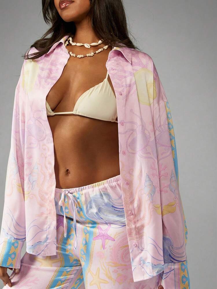 MISSGUIDED Pastel Seashell Print Two Piece Coord Set