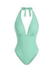 Swim Oasis Sunner Vacation Elegant Romantic Starfish Decor One-Piece Swimsuit High-End Set - Lime Green - View 4