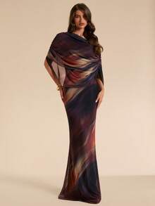 SHEIN BAE Đầm ôm dáng thanh lịch màu nâu nhuộm tie-dye dành cho nữ, thích hợp cho mùa xuân/hè. - màu nâu - Xem 6