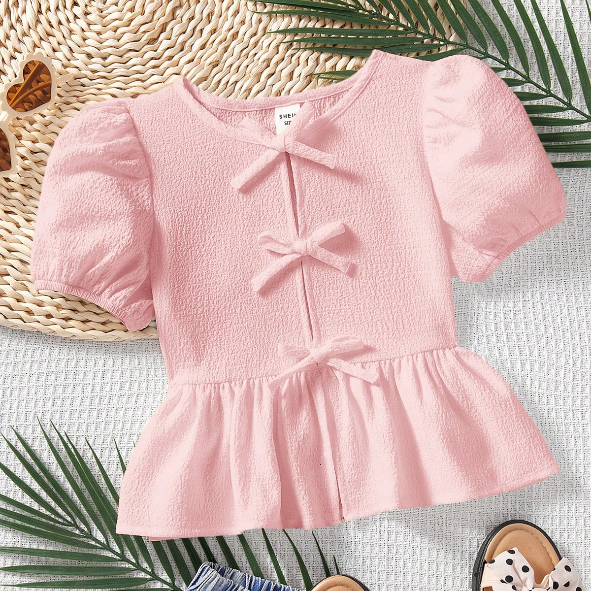 Top casual de unicolor con cuello redondo y manga corta para niña joven