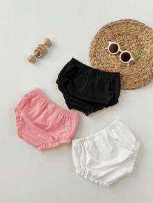 3pcs Baby Girl Knitted Casual Solid Color Elastic Waist Triangle Briefs - Multicolor - View 5