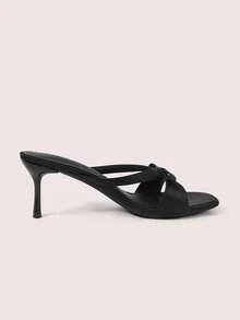CUCCOO DOLLMOD Giày sandal nữ kiểu dáng châu Âu và Mỹ màu đen bằng satin có nơ, kiểu dáng hở mũi, gót nhọn. - màu đen - Xem 4