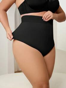 SHEIN CURVE+ Curve Plus High Waist Tummy Control Pants Plus Size Tummy Control Underwear High Waisted Tummy Control Shapewear Panties - Black - View 8