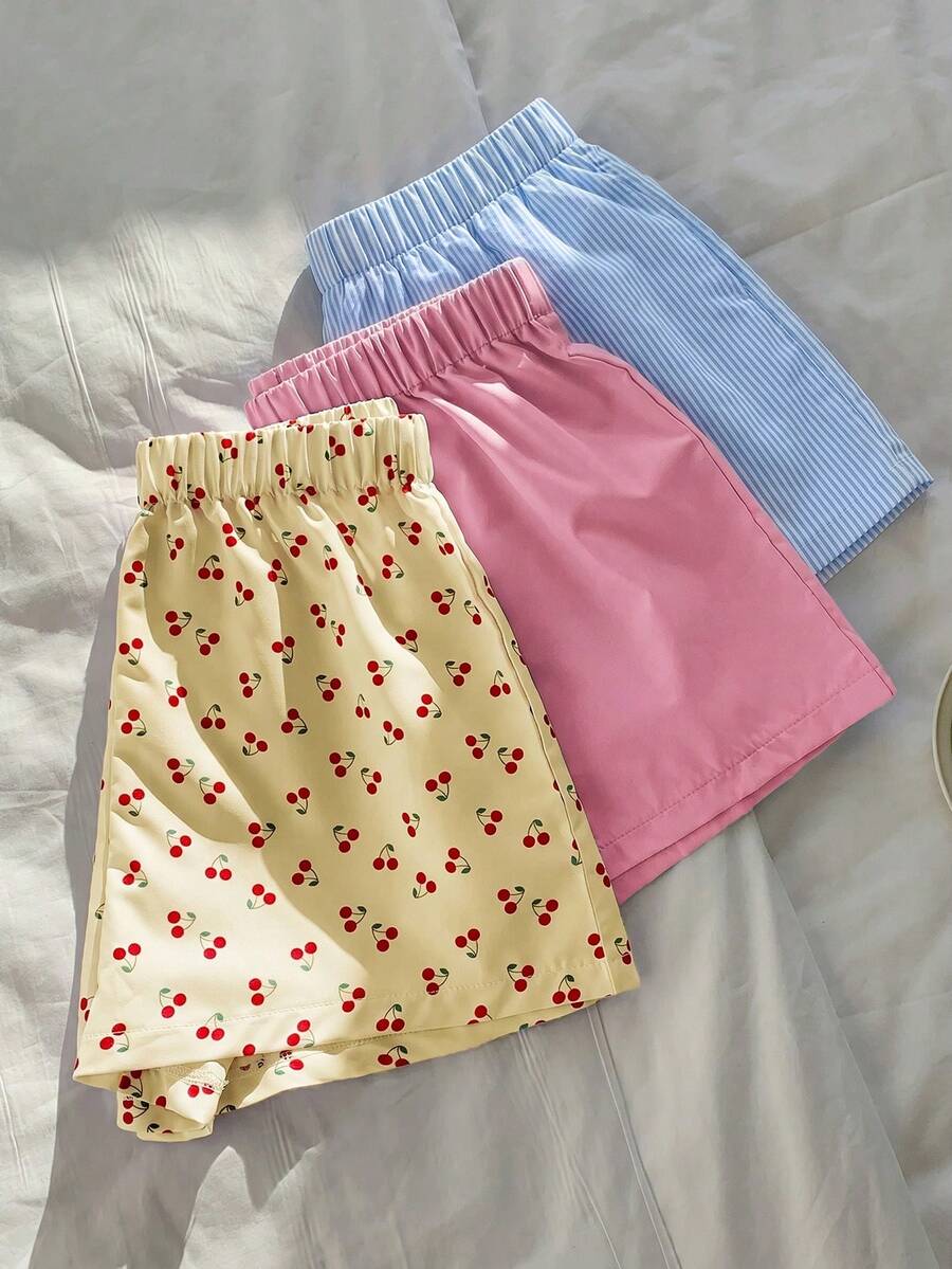 Comfortcana 3件套女士休闲夏季短裤套装，舒适短裤，灯笼短裤，荷叶边短裤 - 彩色 - 查看 1