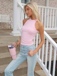 Sydney Algeri Women's Plain Sleeveless Casual Tank Top, Minimalist And Fashionable For Daily Wear Pink Summer - Pink - View 4