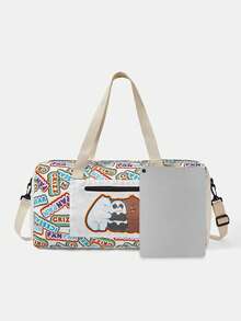 We Bare Bears X SHEIN Tas Tote Fashion Wanita Motif Kartun Bunga Mekar, Gelembung, dan Bunga Buttercup - Putih - View 4