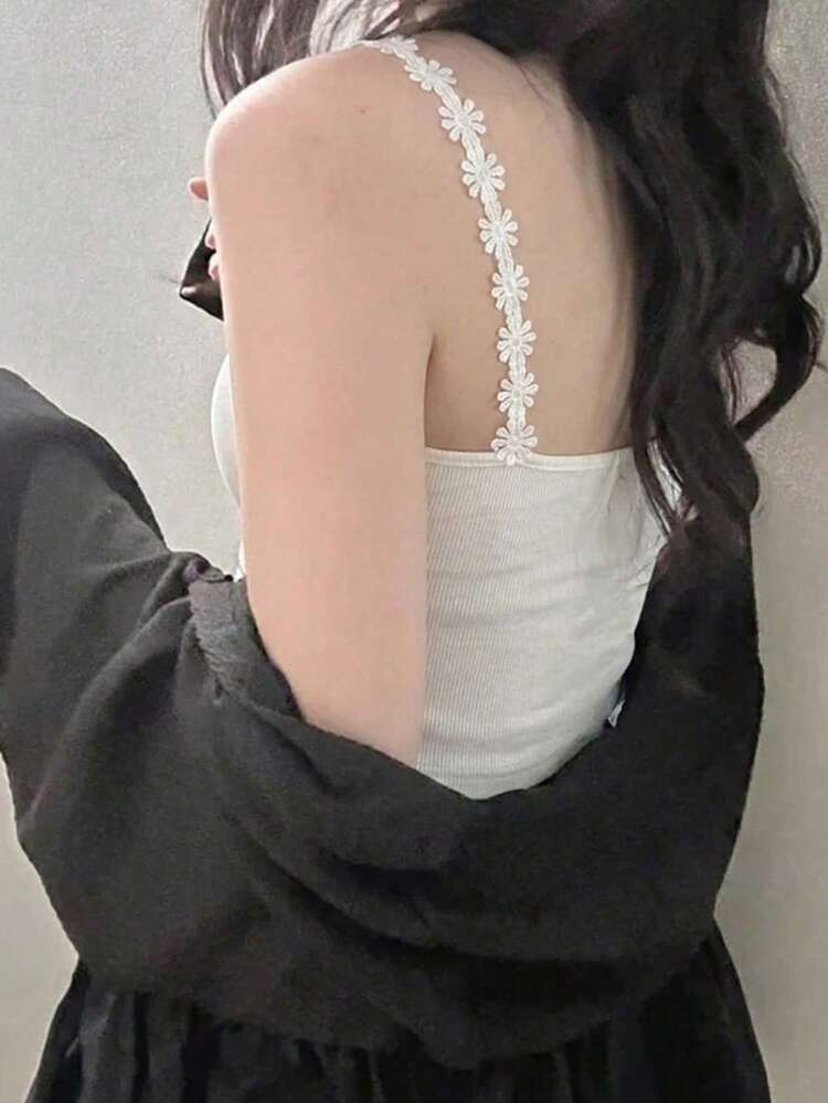 Women's Floral Lace Camisole With Mesh Bust Design