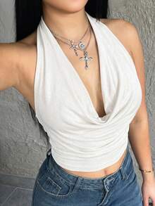 Dayanna Comas Top corto sin mangas con cuello redondo para mujer, rojo, sexy, estilo Y2K, color liso, casual, streetwear - Blanco - Ver 6