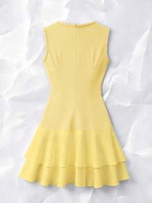 Franclia Women's Elegant Vacation Style Solid Color Sleeveless Ruffle Hem Dress, Summer - Yellow - View 3