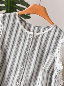 CosyJoli Áo vest kẻ sọc cỡ lớn dành cho nữ, áo sơ mi nữ kiểu dáng thường ngày với họa tiết hoa. - Xám - Xem 4
