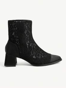 CUCCOO CHICEST Giày nữ Thu/Đông mới, họa tiết hoa, ren thêu, gót vuông nhọn, gót trung bình, thanh lịch, lãng mạn, ngọt ngào, thời trang, phong cách Gothic tối màu, lưới đen cổ điển, ren, da giả, bốt nữ thời trang, bốt cổ trung, bốt ngắn, giày dự tiệc, tiệc trà chiều, hẹn hò, tiệc tùng, trang phục thanh lịch, dạ hội, Halloween, Giáng sinh, Lễ Tạ ơn - màu đen - Xem 2