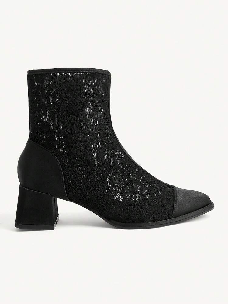 CUCCOO CHICEST Women Shoes Autumn/Winter New Flowers, Embroidered Lace Pointed Square Heel, Medium Heel Elegant, Romantic, Sweet, Fashion, Dark Goth, Vintage Black Mesh, Lace, Faux Leather Fashion Women's Boots Medium Boots, Fashion Women's Boots & Ankle Boots Short Boots, Dress Shoes Afternoon Tea, Dating, Fashion Party, Elegant Wear, Prom, Halloween, Christmas Thanksgiving