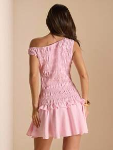 SHEIN BAE Đầm ngắn màu mơ với đường viền xếp nếp bất đối xứng, thích hợp cho khách dự đám cưới, tiệc tùng, cocktail mùa hè, kỳ nghỉ biển, sinh nhật, đầm hồng nhẹ ôm sát, dành cho nữ mùa xuân/hè, tựu trường, tốt nghiệp, màu trắng tinh khiết, trang phục dự đám cưới, đầm thanh lịch gợi cảm tối giản, đầm duyên dáng, đầm đi nghỉ mát & hẹn hò. - Màu be - Xem 2