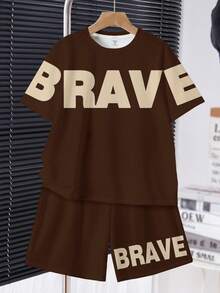 Tween Boy Casual Comfortable Minimalist Round Neck Short Sleeve T-Shirt And Shorts Set - Multicolor - View 2