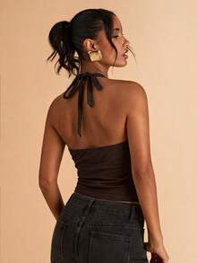 SHEIN BAE Áo tank top màu xanh hải quân dáng đơn giản, thích hợp cho nữ, phù hợp mặc mùa hè. - màu nâu - Xem 6