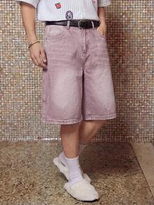 HypeHours Shorts Denim Diária Básica de Cor Sólida para Homens - Malva - Visão 4