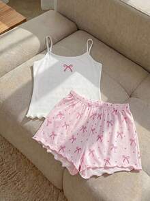 Resyla Sexy Butterfly Print Camisole And Shorts Pajama Set - White - View 5
