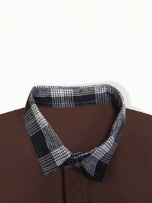 Manfinity Homme Camisa de manga corta de hombre con parches de unicolor a cuadros - Café integral - Ver 3