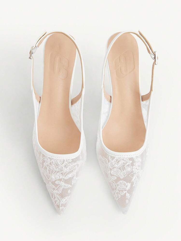 CUCCOO CHICEST Women Shoes Pointed Stiletto Beige Lace Mesh Fashion Commuting Versatile Elegant Sexy Women High Heel Shoes Slingback Shoes Women's Shoes