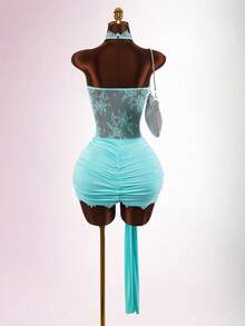 Amplova Đầm ngắn ren cổ yếm hở lưng gợi cảm với chi tiết áo corset, dễ thương và quyến rũ, thích hợp cho tiệc năm mới hoặc hẹn hò. - Màu xanh lam - Xem 9