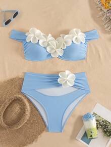 Bonvoyette 針織節日派對戶外海灘新年性感海灘泳池派對3D花卉冬季聖誕2件套，爆款無線優雅夏季女款比基尼泳衣 - 彩色 - 查看 7