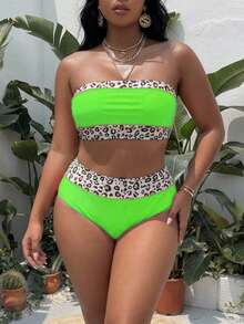 Swim Vcay 2025 Plus Size Bandeau Bikini Set - Light Yellow - View 1