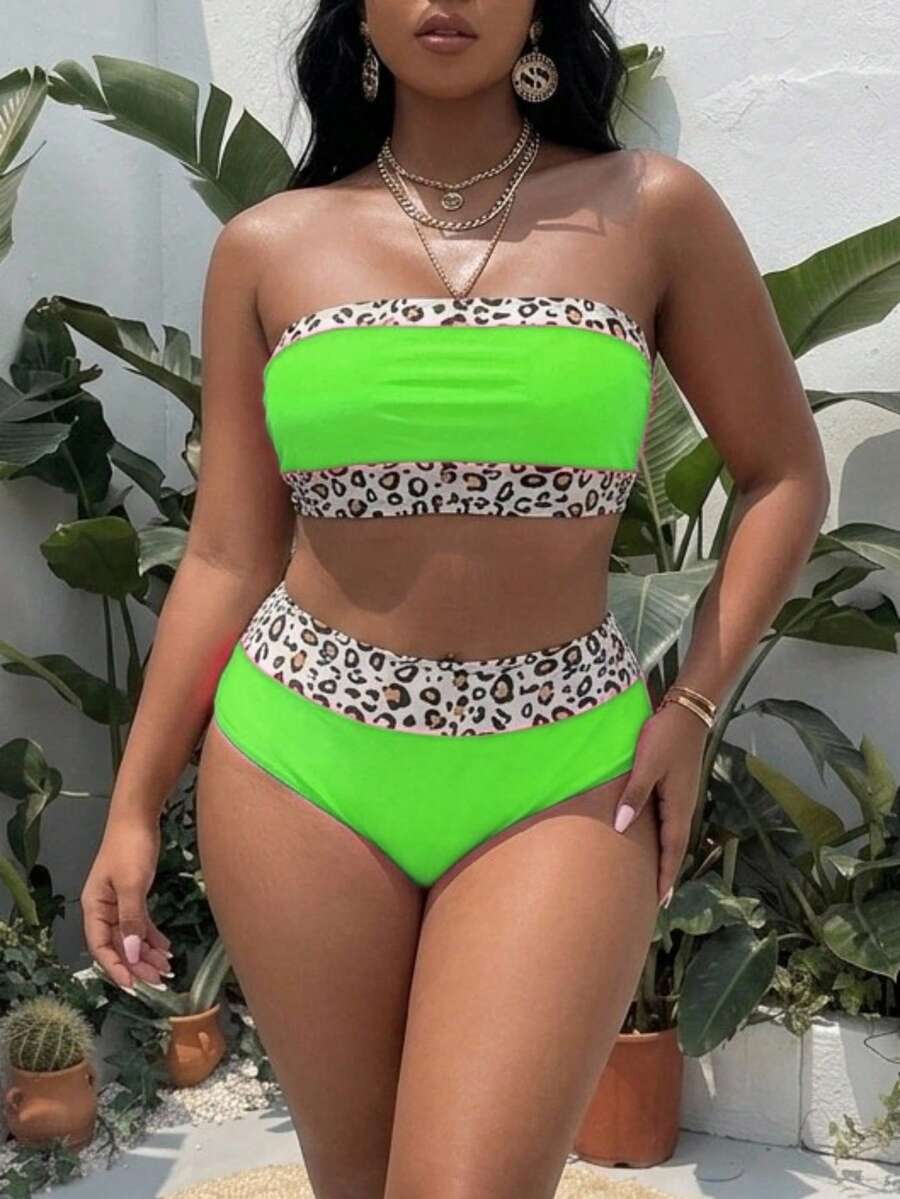 Swim Vcay 2025 Plus Size Bandeau Bikini Set - Light Yellow - View 1