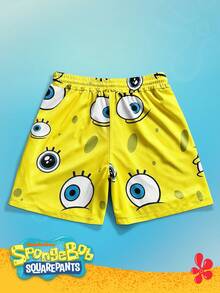 SpongeBob SquarePants | SHEIN Manfinity Hypemode 男士休閒眼睛印花沙灘短褲，度假款 - 彩色 - 查看 2