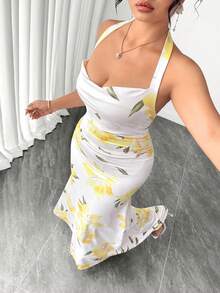 SHEIN Clasi Plus Size Women Brown Ruched Cami Midi Bodycon Dress Gym Summer - Multicolor - View 6