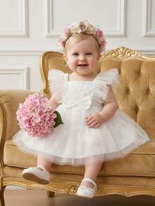 SHEIN Baby Girl Strap Mesh Princess Dress For Summer Party - White - View 12