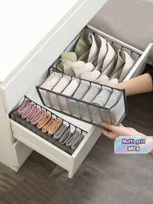 3PCS Space-Saving Bra Storage Box, Multifunctional Foldable Wardrobe Drawer Divider, Durable Organizer For Underwear, Socks And Small Accessories, Practical Underwear Drawer Storage Solution - Multicolor - View 1