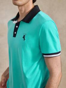 Courvante 男士單排扣休閒短袖 Polo 正裝襯衫，夏季棉質，適合網球與高爾夫，男友款 - 綠色 - 查看 5
