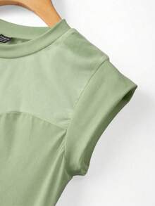 GlowEve CURVE Body de malla transparente con cuello alto y manga corta ajustada para mujer, talla grande - Verde - Ver 8