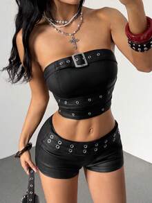 Jeanoix Women's Casual Versatile Daily Wear Tube Top With Buckle Design - Black - View 5