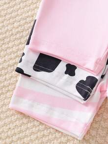 Snug Fit Dog Cartoon Print Pajamas Set, Short Sleeve Top And Shorts, Comfortable Soft Fabric, Suitable For Baby Girl Loungewear, Spring/Summer - Multicolor - View 3
