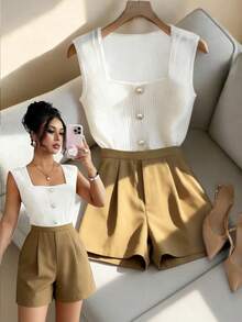 GlowEve Women's Elegant Commuting Work Simple Summer Two Pieces Set Suit - Multicolor - View 3