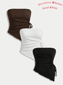 SHEIN Girlism Tween Girl White Summer Basics City Break Random 3items,Send 1item Fitted Casual Sleeveless Asymmetrical Hem Tank Top Mother's Day Graduation Outing - Brown - View 1