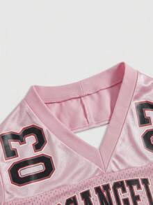 ROMWE J-Fashion Top sin espalda con estampado numérico deportivo Y2K para mujer - Rosa - Ver 3