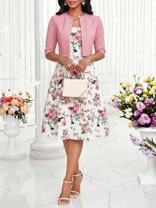 SHEIN Lady 2件套 女士印花篮球衫和纯色开衫，休闲日常穿着 - 彩色 - 查看 4