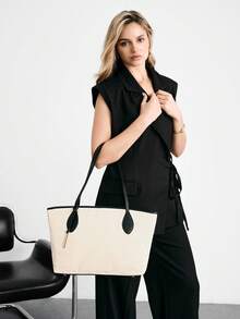 SHECARRY Women's Shoulder Tote Bag, School Trip, Commute, Work, Elegant Handbag, Large Handle Bag. - Beige - View 7