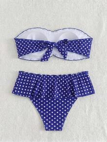Swim Mod 女士印花抹胸比基尼套装，低腰荷叶边短裙，休闲度假泳装 - 彩色 - 查看 4