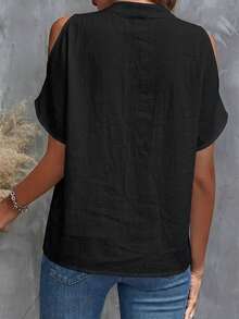 Clasi Blusa de camisa blanca con hombros descubiertos y manga dividida - Negro 3 - Ver 2