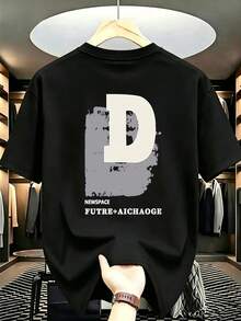Resyla Plus Size Men's Letter Print Black Round Neck Short Sleeve T-Shirt - Black - View 3