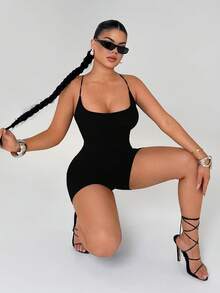 SHEIN SXY Black Sexy Backless Tight Jumpsuit - Black - View 5